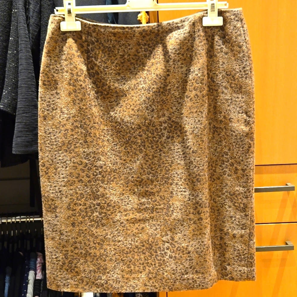 Vintage Charles Gray London Women's 10 Brown Leopard Pattern Wool Pencil Skirt